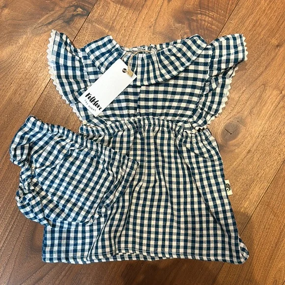 folklore blue dress Pepenado Fruncido